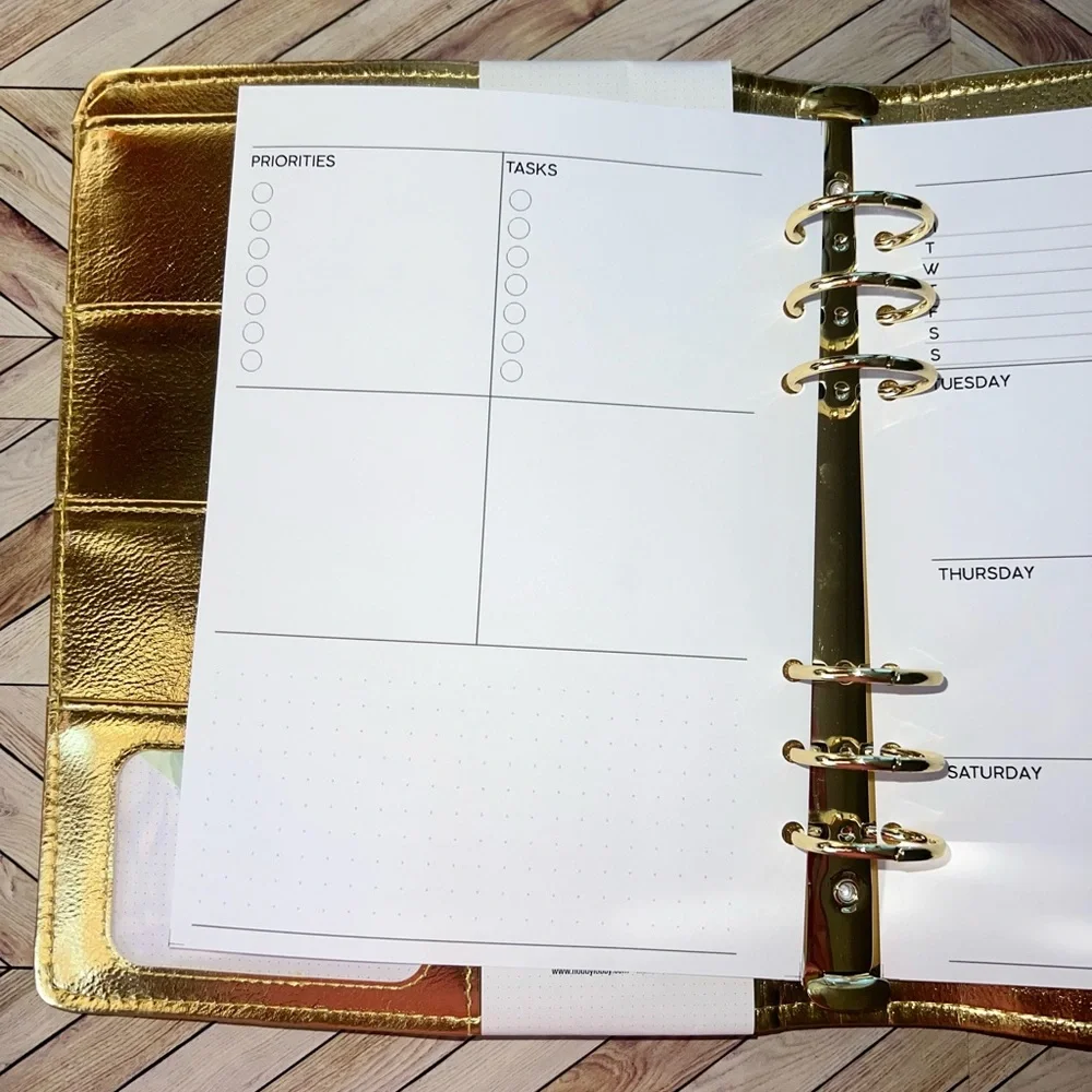 A5 Planner Binder Inserts Non- Dated Agenda 6 ring weekly layout